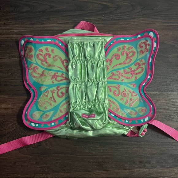 American Girl Backpack Wellie Wishers Butterfly Sparkle Pink Green Doll Holder - Picture 1 of 12